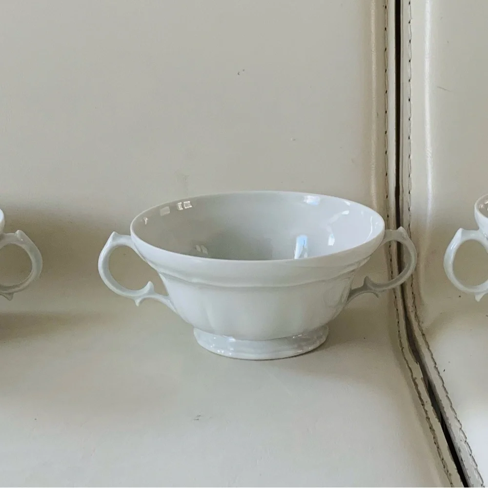 Vintage Limoges Union Limousine France White Cream Soup Cups 3